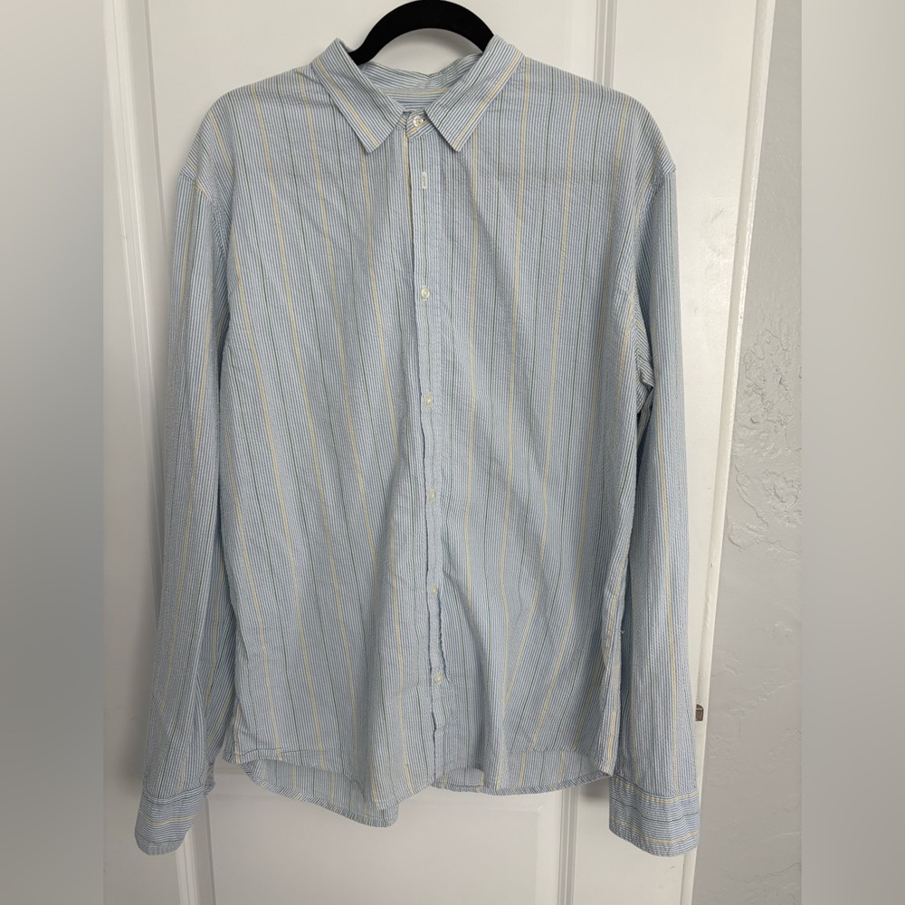 Frank & Eileen Light Blue and Yellow Striped Shirt